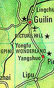 Map shows position of Yangshuo and Guilin
